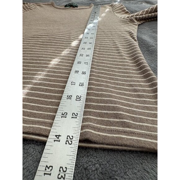 Lauren Ralph Lauren Womens Breton Striped Long Sleeve Shirt M Brown Cream Preppy - Picture 7 of 7